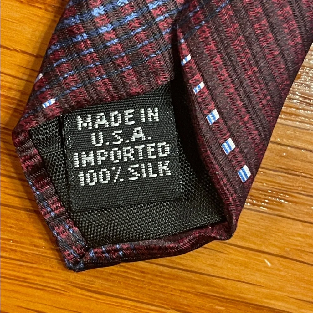 Geoffrey Beene Burgundy Plaid Silk Tie 58” Classic - Picture 6 of 7